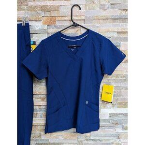 WonderWink Scrub W123 V-Neck Blue Short Sleeve Top Womens XS NEW